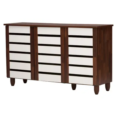 Gisela Two-Tone Shoe Cabinet with 3 Doors - Oak/White - Baxton Studio