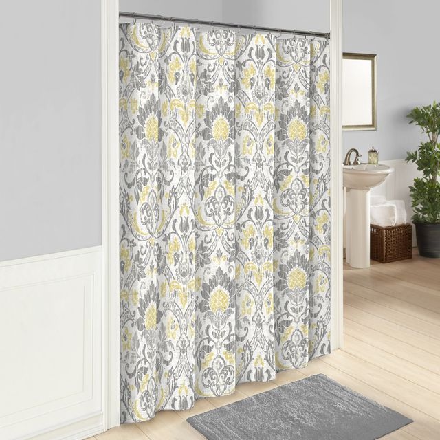 Arielle Printed Metallic Shower Curtain Gray