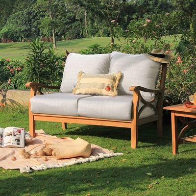 Abbington Teak Patio Loveseat with Cushion: Weather-Resistant, 2-Seater - Cambridge Casual