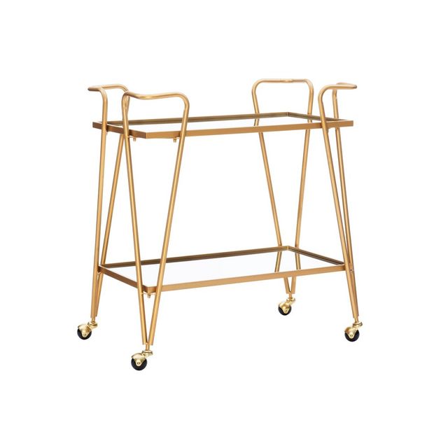 Linon Mid-Century Modern Metal Frame Bar Cart: 2 Mirrored Shelves & Locking Wheels