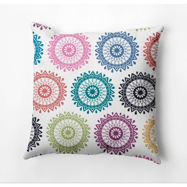 18x18 Groovy Square Throw Pillow Teal - e by design: Modern Medallion Pattern, Indoor Polyester Cushion