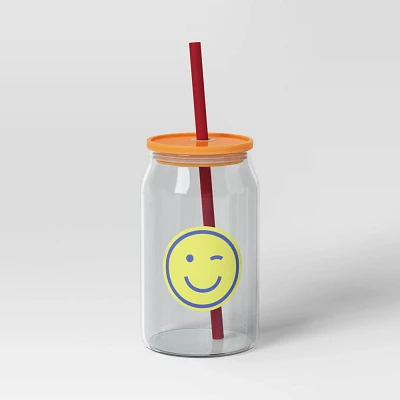 17oz Glass Smiley Straw Tumbler - Room Essentials