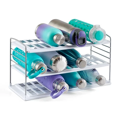 YouCopia UpSpace 3 Shelf Wide Bottle Organizer: Freestanding Water Bottle Storage with Non-Slip Grip, Clear