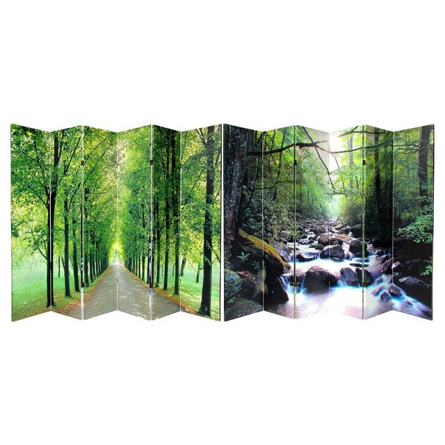 Path of Life Room Double Sided Divider - Oriental Furniture: 6-Panel Canvas Screen, Forest & Countryside Scenes