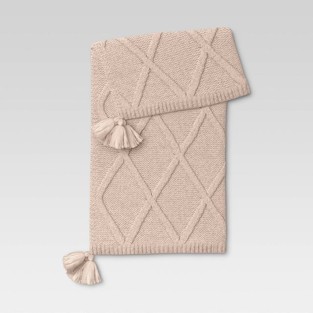 Chunky Diamond Knit Throw Blanket Neutral - Threshold