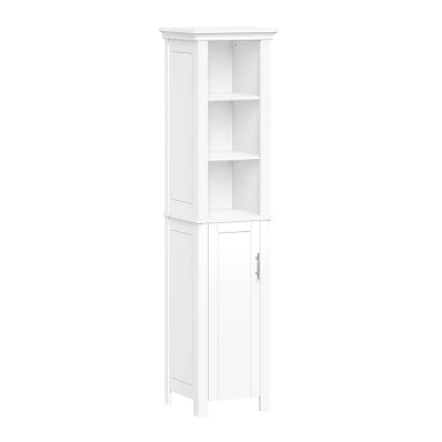 RiverRidge Home Somerset Single Door Tall Bathroom Cabinet Storage Organizer with Shelves White