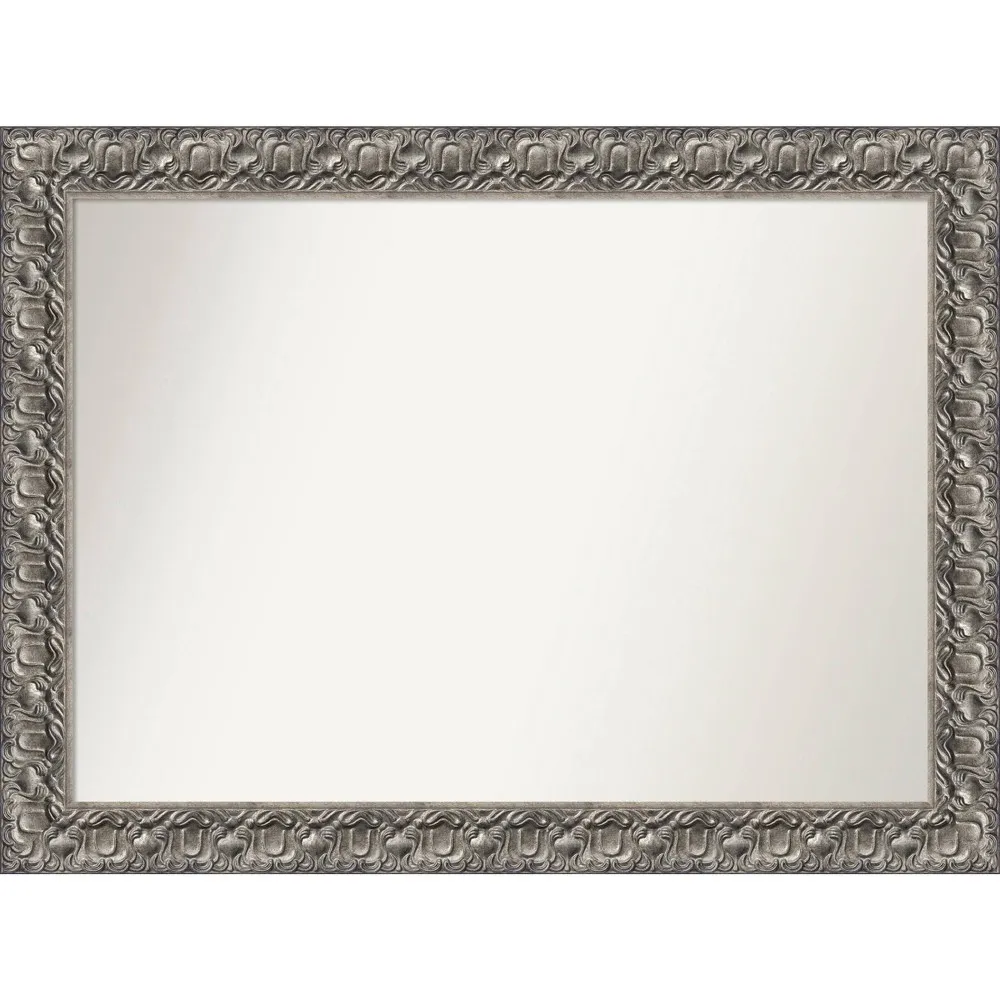 44 x 33 Non-Beveled Silver Luxor Wood Wall Mirror - Amanti Art: Modern Rectangle, Wall Mount