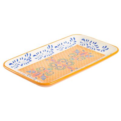 Laurie Gates Tierra 14.8 X 8.5 Hand Painted Stoneware Rectangular Platter: Off-White Rectangle Serving Platter