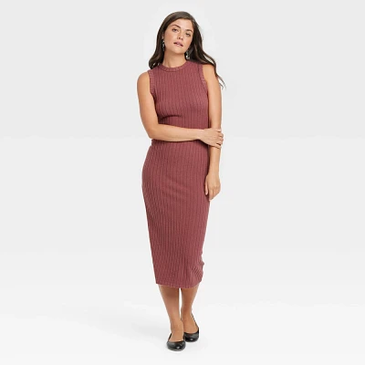 Women Rib-Knit Midi Bodycon Dre