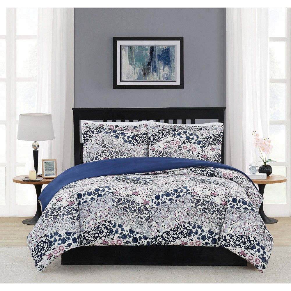 3pc King Kasumi Floral Duvet Cover Set Blue/White - Cannon