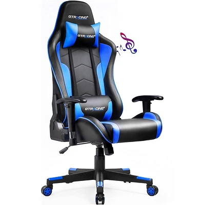 GTRACING Gaming Chair with Bluetooth Speakers High Back PU Office Chair Blue