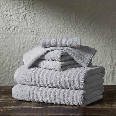 6pc Ribbed Towel Set Light Gray - Isla Jade