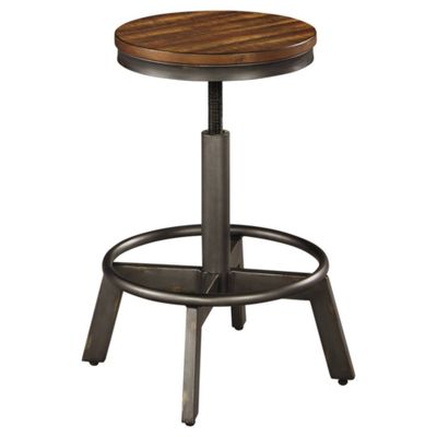 Torjin Adjustable Height Barstool Brown/Gray - Signature Design by Ashley: Metal Frame, Round Seat, 2-Pack