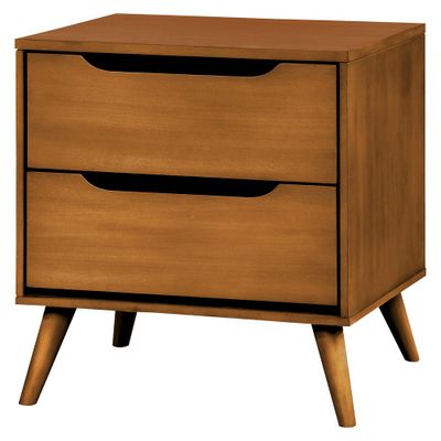 Dawna Mid Century Modern Nightstand Oak - miBasics: Bedside Table with Storage Drawers, Tapered Legs