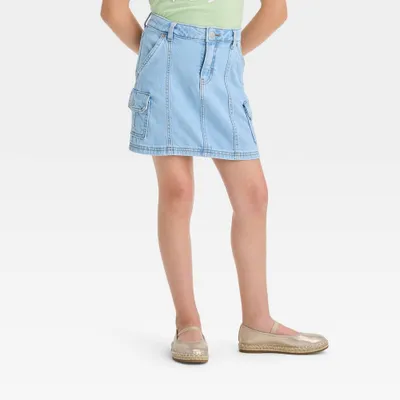 Girls High-Rise Cargo Jean Skirt