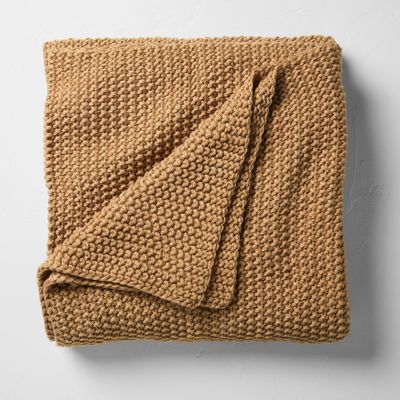 King Chunky Knit Bed Blanket Warm Brown - Casaluna: Acrylic Sweater Knit, Machine Washable, All Ages