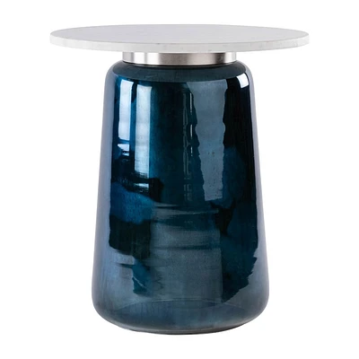 Sagebrook Home 22 Glass and Marble Round Side Table Blue/White