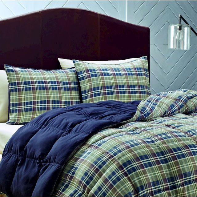 Rugged Plaid Reversible Comforter Mini Set Navy - Eddie Bauer: Hypoallergenic