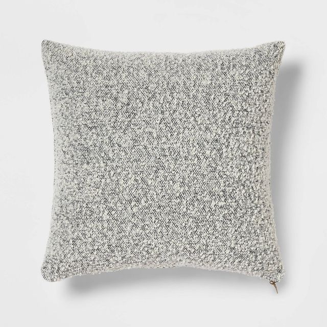 Woven Boucle Square Throw Pillow with Exposed Zipper Black - Threshold