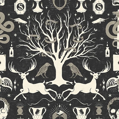 Harry Potter Horcrux Damask Kids Peel and Stick Wallpaper Black