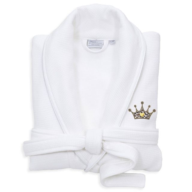 L/XL Waffle Terry Bathrobe with Cheetah Crown Design White - Linum Home Textiles