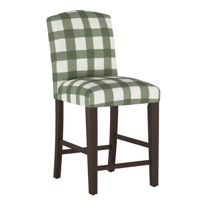 Skyline Furniture Alex Camel Back Counter Height Barstool : Upholstered, Rubberwood Frame, Plaid Pattern