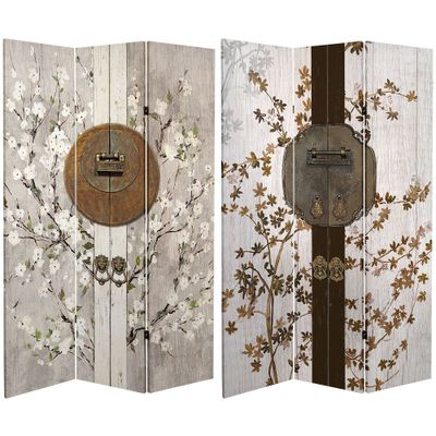 6 Double Sided Asian Lock Canvas Room Divider White - Oriental Furniture