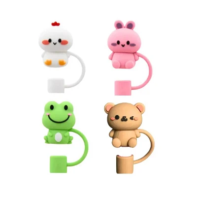 CharCharms 4pk Animal Straw Topper: PVC Straw Covers for Cups & Tumblers, Dishwasher-Safe, Pink