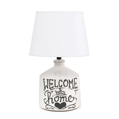 Creekwood Home 14.9 Vintage Farmhouse Welcome to Our Home Accent Table Lamp White Wash