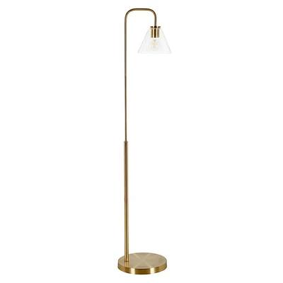 Hampton & Thyme Arc Floor Lamp: Standing Brass Lamp with Clear Cone Shade, UL Listed