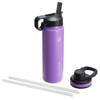 ThermoFlask 24oz Insulated Stainless Steel Bottle 2 in 1 Chug and Straw Lid : Hand Wash, 18/8 Stainless Steel, All Ages