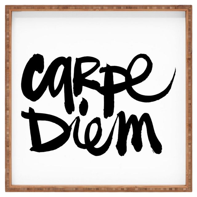 Kal Barteski Carpe Diem Square Tray - Black/White - Deny Designs