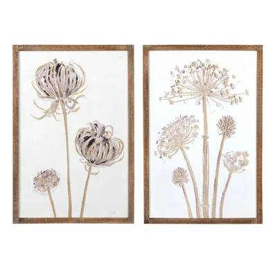 Storied Home (Set of 2) 20.25 x 30 Engraved Wood Wall Decor with Flower : Botanical Art, Vertical Display