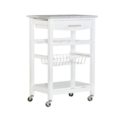 Roger  Wood Movable Kitchen Cart Granite Top Drawer Basket Wine Bottle Rack s - Linon