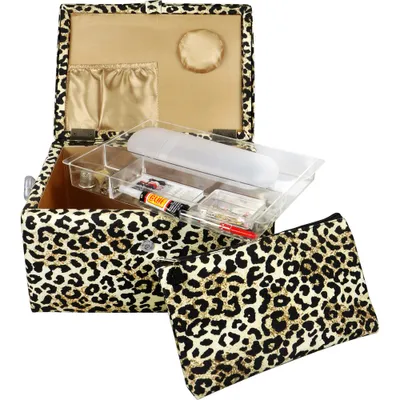 Singer LG Basket Rolled Edge Leopard Print Matching Zipper Pouch and Sew Kit