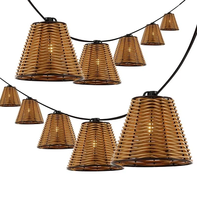 JONATHAN Y Payton 10 10-Light Incandescent G40 Faux-Rattan Shaded String Lights: UL Listed, Indoor/Outdoor Use