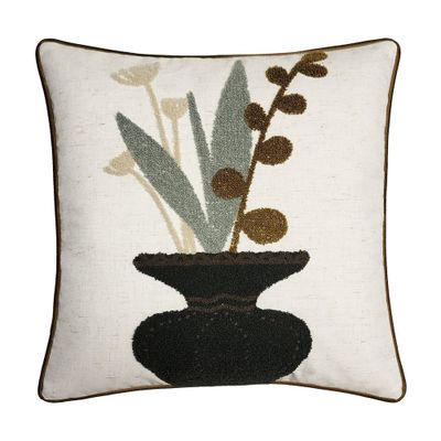 18x18 Potted Ferns Square Throw Pillow Cover - Edie@Home: Embroidered, Reverse