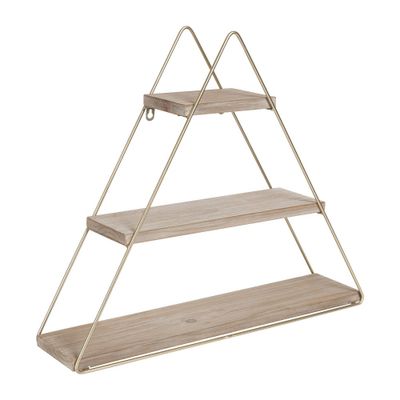 Kate & Laurel All Things Decor 20.8 x 24.2 Tilde Three-Tier Triangle Wood and Metal Wall Shelf Natural/Gold