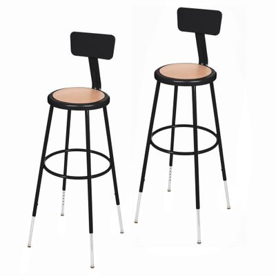 Set of 2 32-39 Height Adjustable Heavy Duty Steel Accent Barstools with Backrest Black - Hampden Furnishings