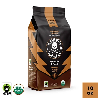 Death Wish Coffee Organic and Fair Trade Medium Roast Ground Coffee 10oz