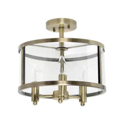 3-Light 13 Industrial Farmhouse Glass/Metallic Accented Semi-flushmount Ceiling Light - Lalia Home: UL Listed