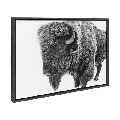 Sylvie Bison in Snow Framed Canvas by Amy Peterson: Rustic Wall Art, Animal Theme - Kate & Laurel All Things Decor