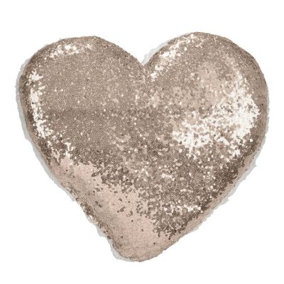 Poly Filled Heart Sequin Pillow Champagne - Saro Lifestyle: Modern Indoor Decorative Accent, Polyester Fill