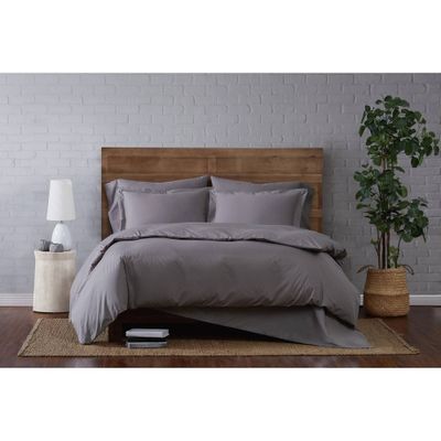 3pc King Solid Percale Duvet Cover Set Gray - Cannon: 200 Thread Count, Cotton, Includes 2 Shams