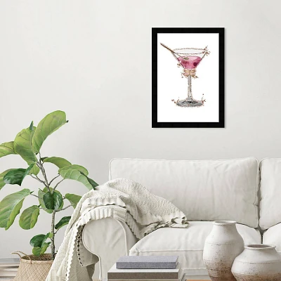 15 x 21 Fashion Cocktail Bar Cart II Framed Wall Art Print Pink - Wynwood Studio