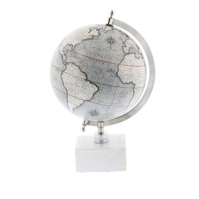 Olivia & May 13 x 9 Contemporary Decorative Globe with Iron and Ceramic Stand White: Metal Tabletop Sculpture, Indoor Display