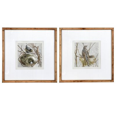 Storied Home (Set of 2) 18 Square Wood Framed Wall Arts with Bird and Nest : Modern Decor, Sawtooth Back Mount