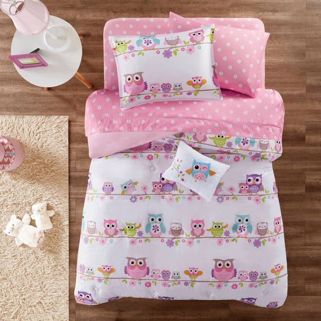 Twin Striking Sara Adorable Owl Print Ultra Soft Kids Comforter Set with Bed Sheets - Mi Zone