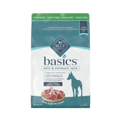 Blue Buffalo Basics Skin & Stomach Care, Grain Free Natural Lamb & Potato Recipe Large Breed Dry Dog Food - 22lbs