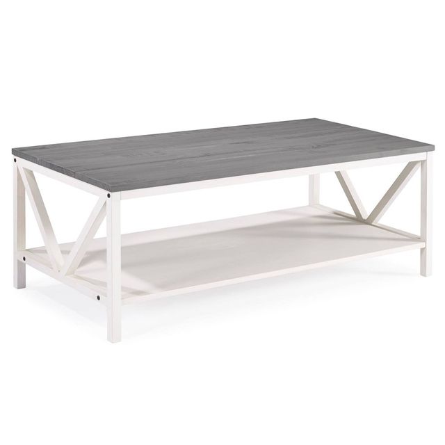 48 Two-Tone Distressed Wood Transitional Coffee Table: Lower Shelf Storage - Saracina Home